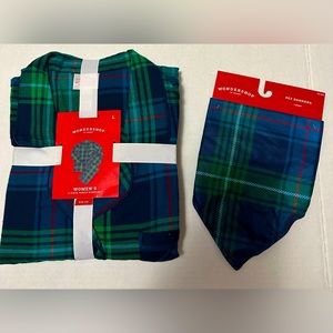 Target PLAID CHRISTMAS Pajama Set Women's Large + Matching Pet Bandana